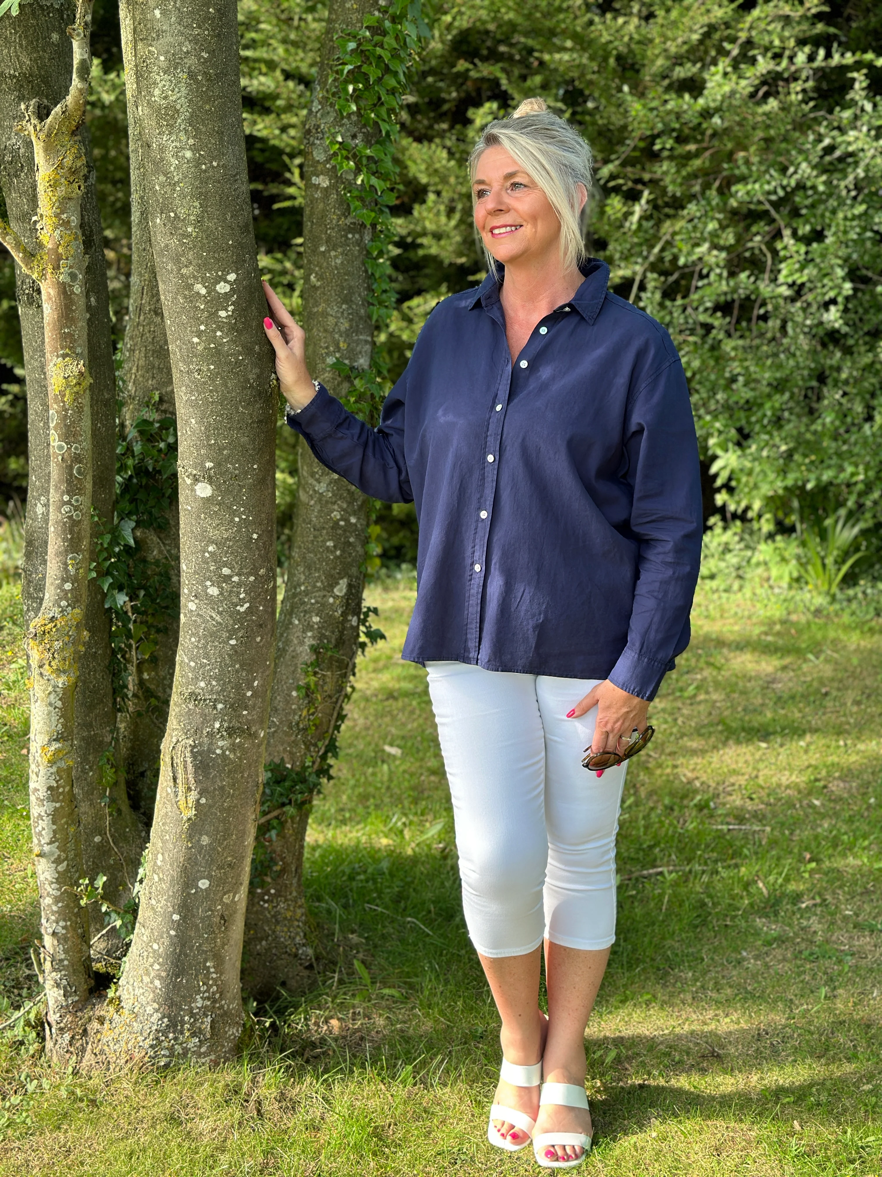 Linen Blend Shirt | Navy - Image 6