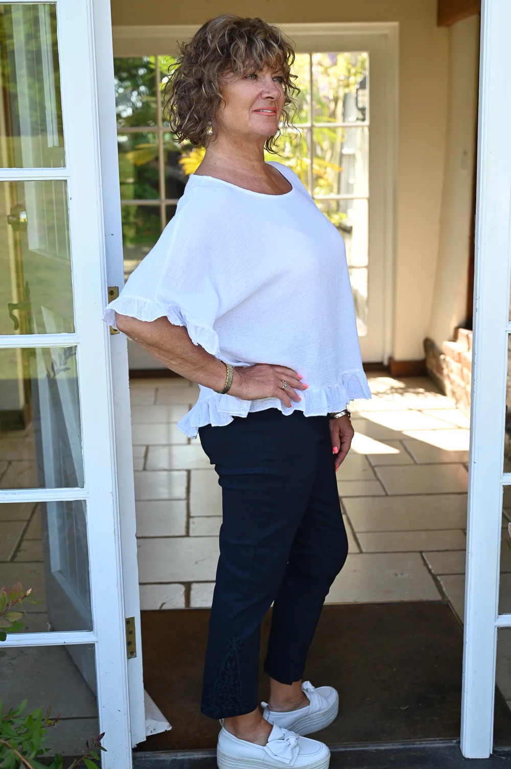 Pure & Natural Crochet Hem Trouser | Navy - Image 5
