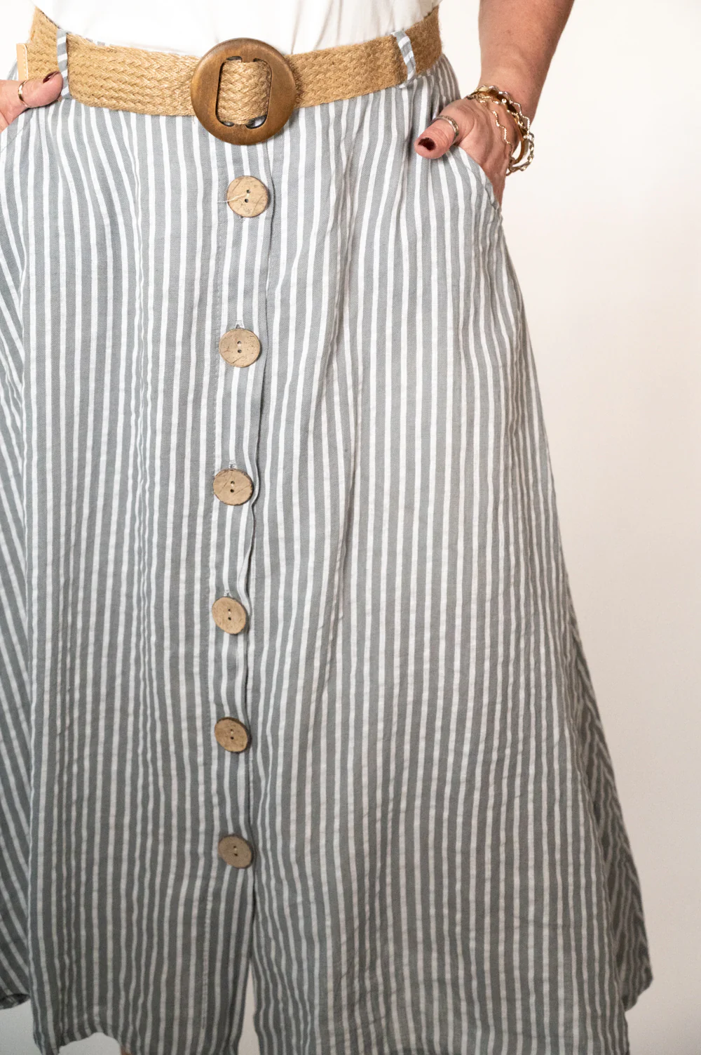 Silver Stripe Belted Midi Skirt - Image 4