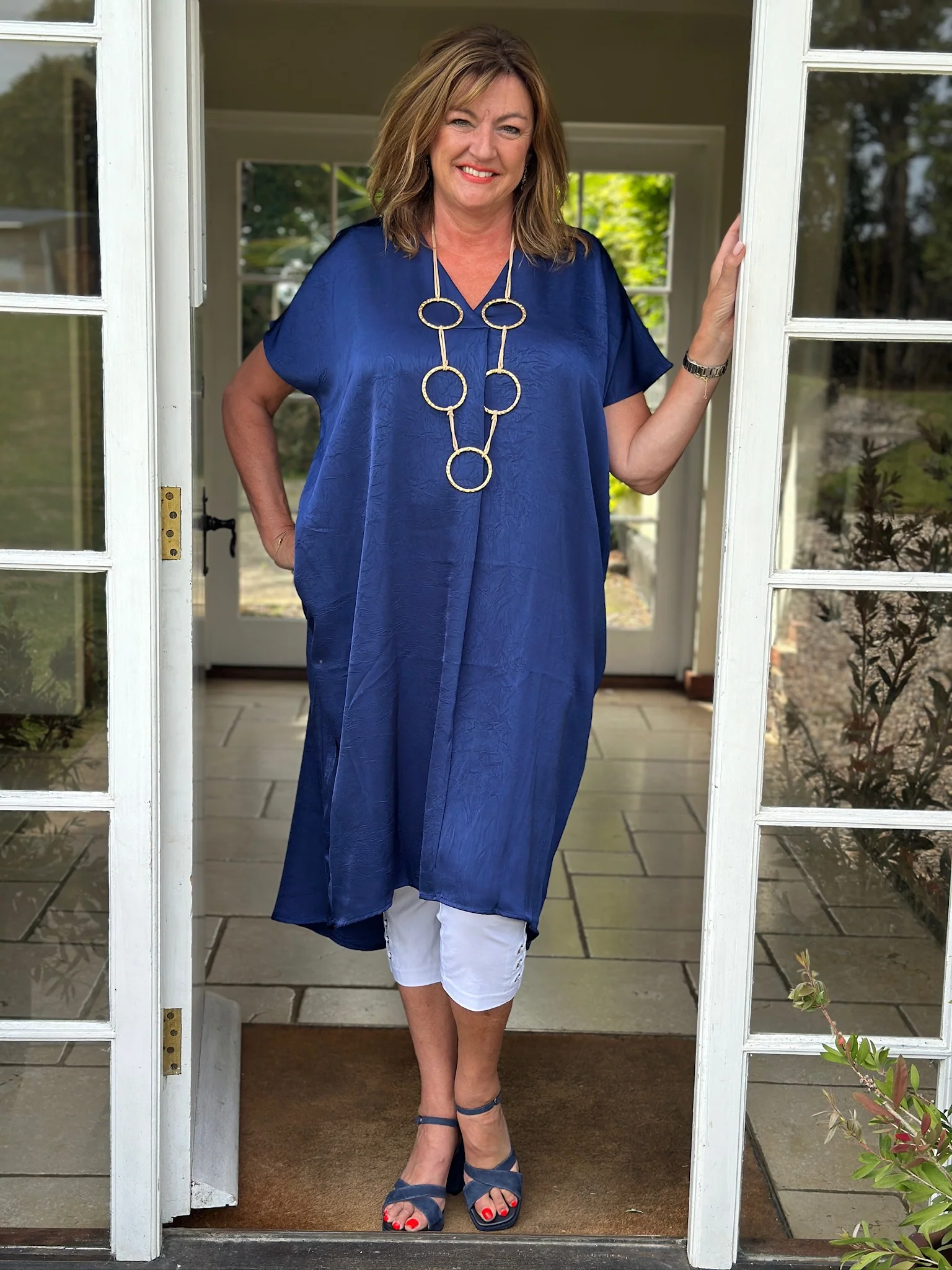 V-Neck Batwing Tunic | Navy - Image 3