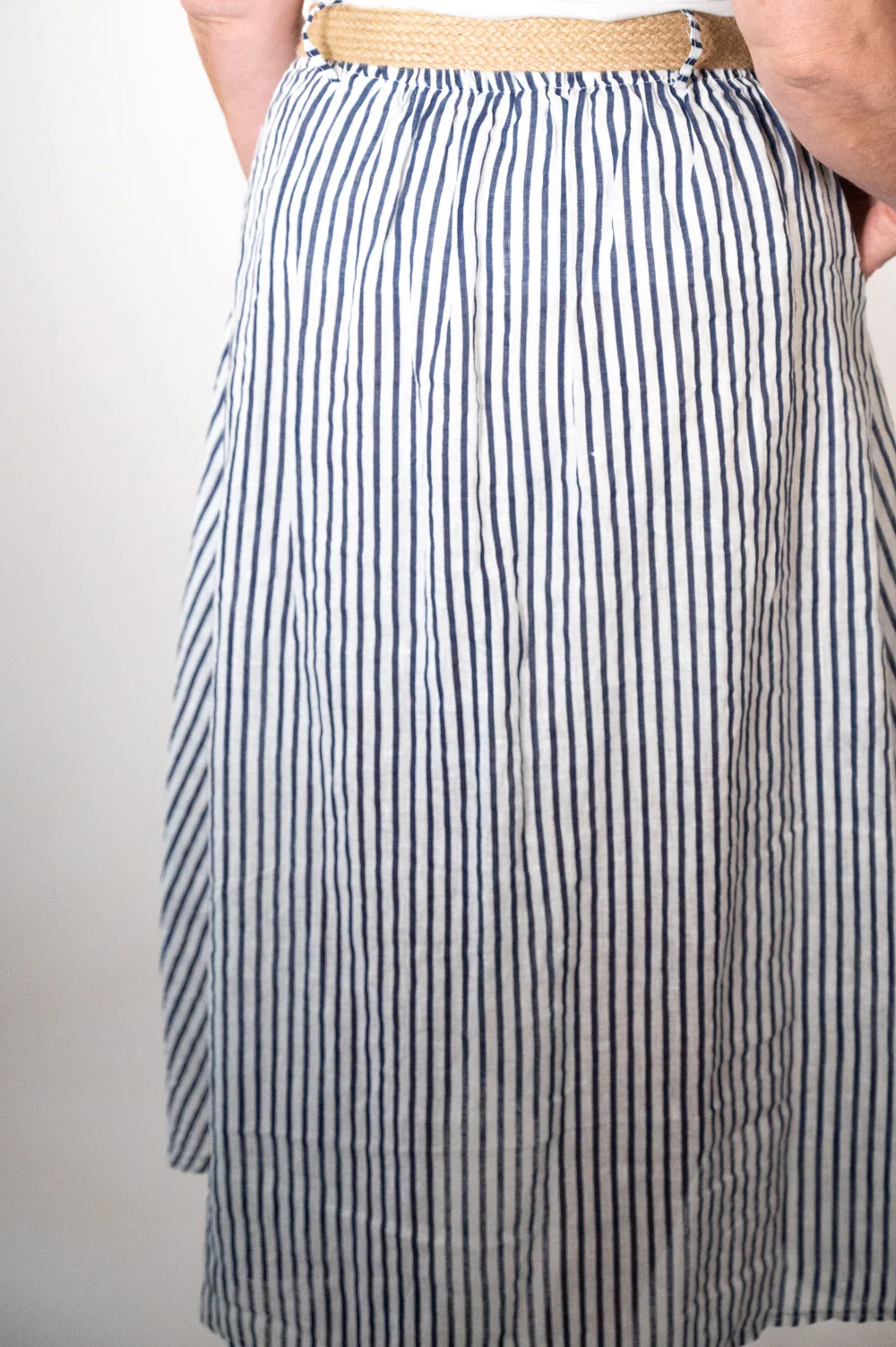 White Stripe Belted Midi Skirt - Image 4